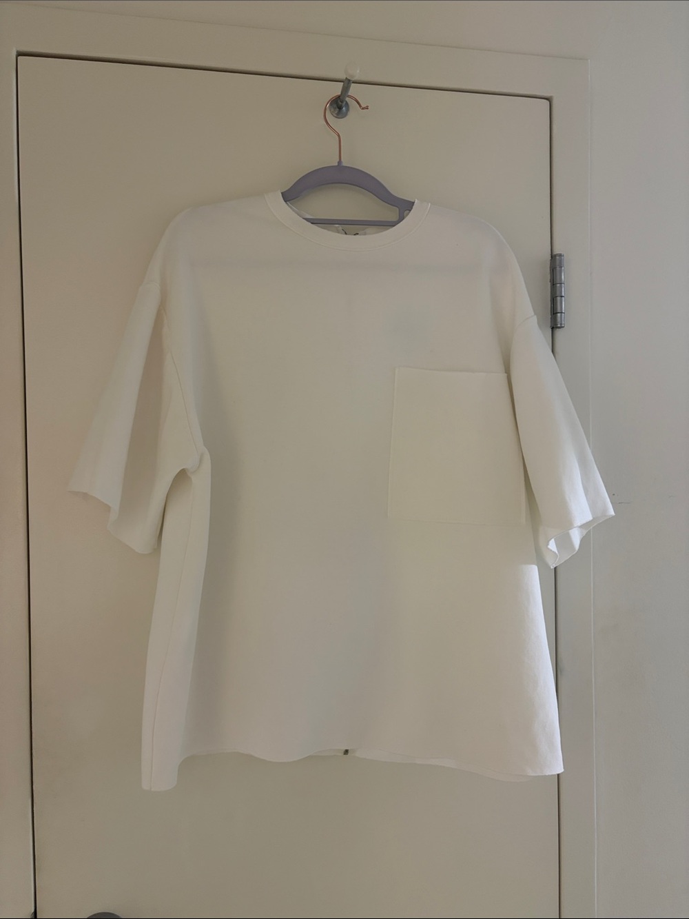 Oversized Short-Sleeve Top with Pocket in white, size XS